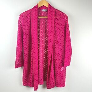 JM Collection Pink Hot Pink Lace Duster Medium